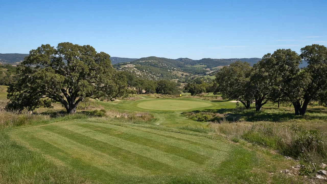 Par-3 hole with a green and yellow flag